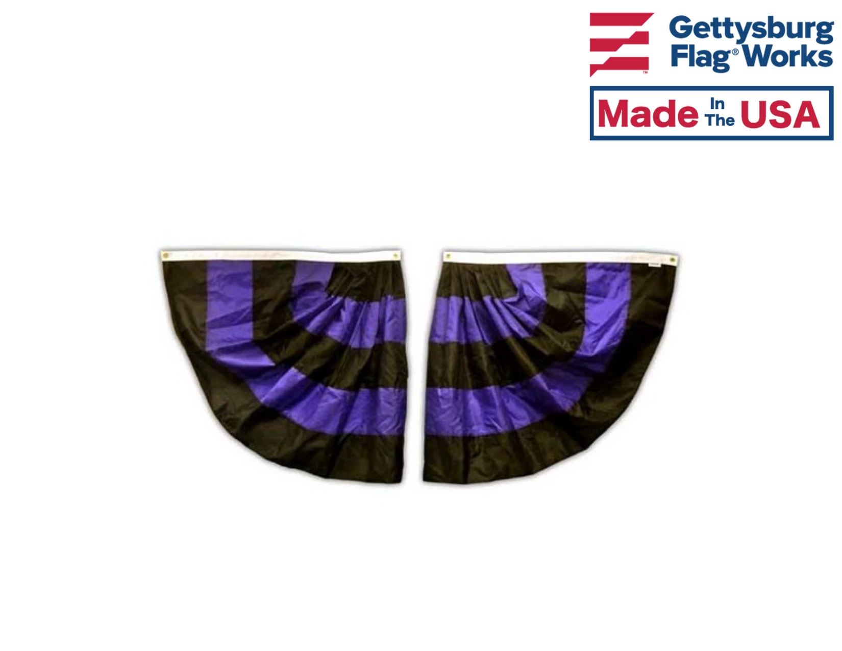 Mourning Pleated Half Fan Set, Black-Purple-Black Bunting, All-Weather Nylon 1 Mourning Pleated Half Fan Set, Black-Purple-Black Bunting, All-Weather Nylon