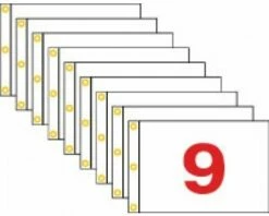 Golf Flag Set 1-9, (Red On White) - 14x20"