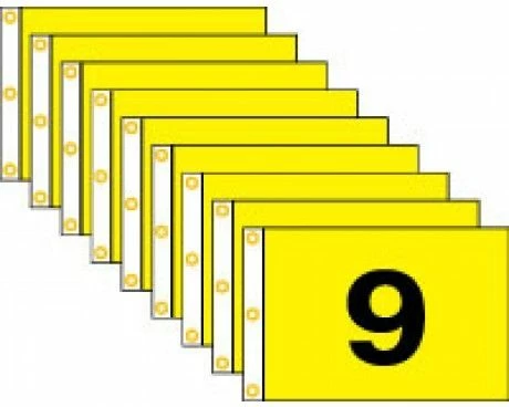 Golf Flag Set 1-9, (Black On Yellow) - 14x20" 1 Golf Flag Set 1-9, (Black On Yellow) - 14x20"