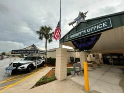 Pleated Mourning Fan, Sewn Nylon Stripes -flag sale mourrning fan on sheriffs office