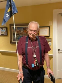 Handicap Flag -flag sale old man with custom bike flag on his walker