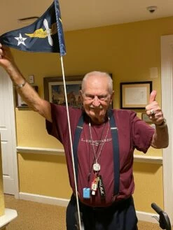 Handicap Flag -flag sale old man with custom military bike flag on walker